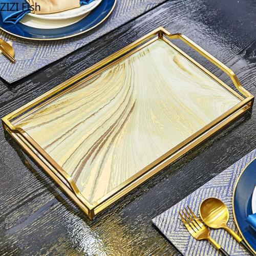 European Style Gold Luxury Light Tray Decoration Rectangular Practical Living Room Coffee Table Tea Tray Restaurant Storage Tray