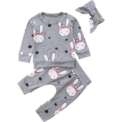 Toddler Baby Girl Rabbit Long Sleeve Tops T-shirt+Long Pants+Headband Casual Cotton Clothes kids Outfit Set 0-24M