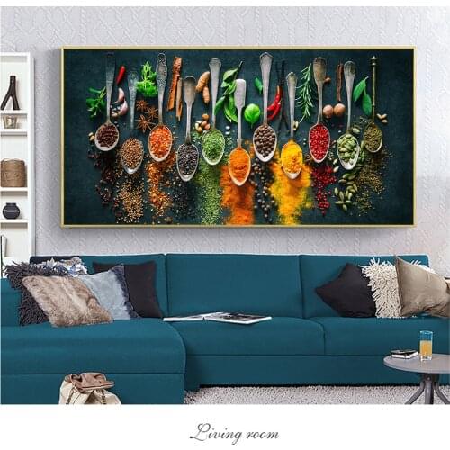 Kitchen Theme Wall Art Posters And Prints Herbs and Spices on the Table Canvas Paintings On the Wall Art Cooking Pictures Cuadro
