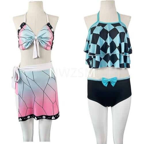 Kochou Shinobu Swimwear Rengoku Kyoujurou Anime Demon Slayer Swimming Bikini Kimetsu No Yaiba Cosplay Swimsuit Girls
