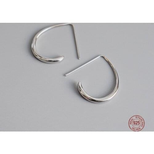 LKO Semicircle Curved Stud Earrings 925 Sterling Silver for Women Personality Retro Earrings Simple Jewelry Ear Accessories