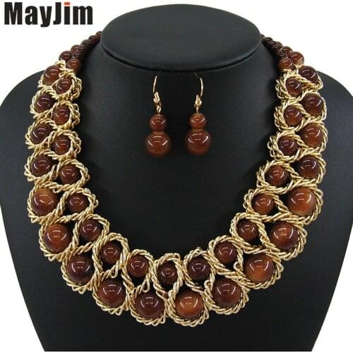 MayJim Statement necklace 2018 fashion jewelry sets Handmade bead gold chain big Pearl dubai jewelry sets Vintage beads Bijoux