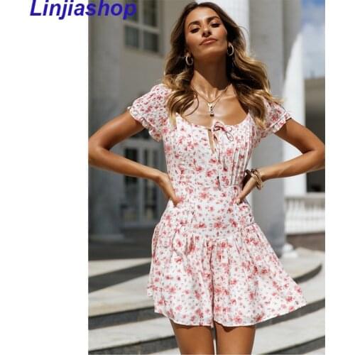 Women Summer Print Mini Dress Elegant Short Sleeves A-line Fashion Floral Sweet Dresses Femme Backless Vestidos