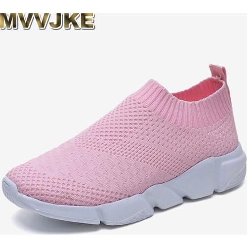 MVVJKE Women flat shoes women knitted shoes Casual slip on vulcanized shoes women shoes soft breathable women footwearE047