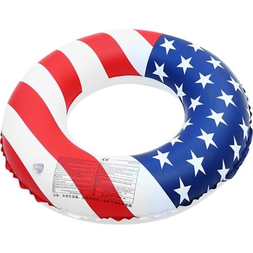 Inflatable Patriotic American Flag Swim Ring Swimming Pool Float with Handles Swim Lounger Swim Trainer for Kids