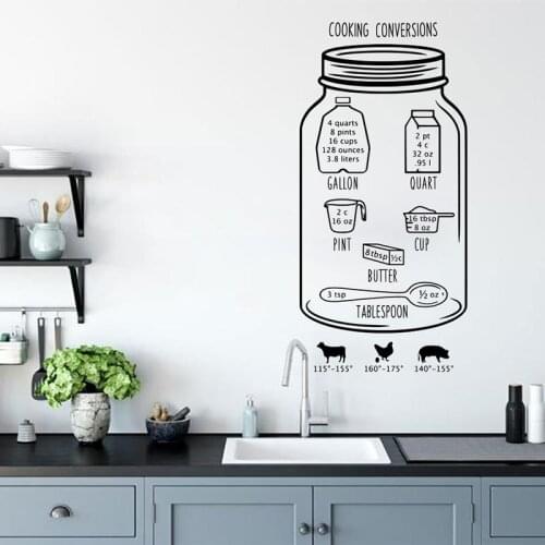 Large Cooking Conversions Bottle Cabinet Wall Sticker Kitchen Resturant Cookery Meanu Spoon Cow Pig Food Wall Decal Vinyl Decor