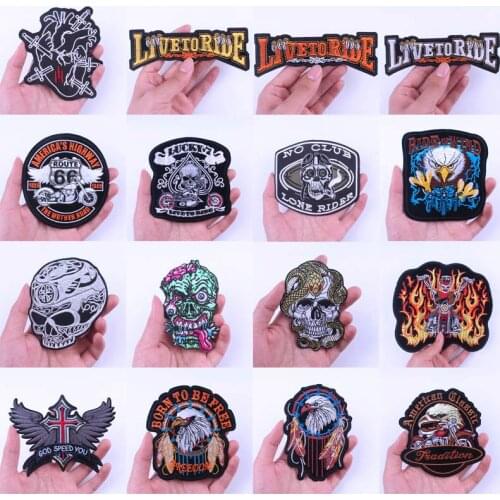 DIY Embroidery Patch Motorcycle Biker Skull Patch Iron On Patches For Clothing Eagle Embroidered Badge Hippie Letter Stripe DIY