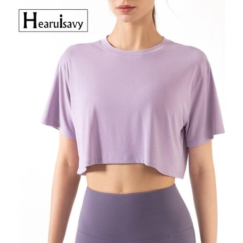 New Modal Breathable Fabric Yoga Short Sleeves Womens Gym Training Running Sport Crop Top Quick-Drying Exercise Loose T-Shirts