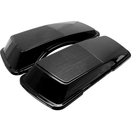 New Black Motorcycle Saddlebag Speaker Lids Cafe Racer Motocross Cutouts w/ Grill Fit For Harley Touring Road King Glide Ultra