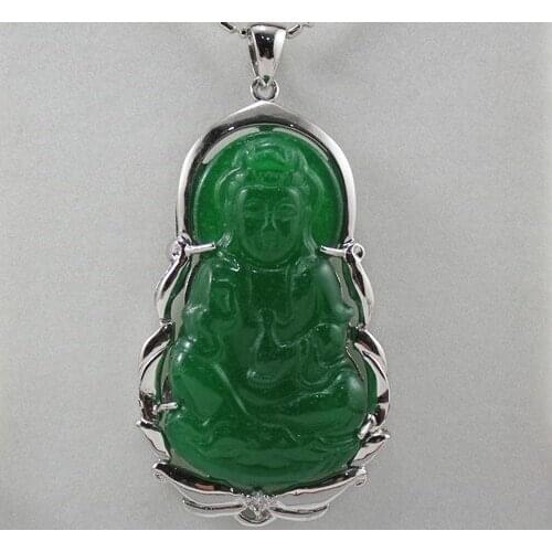 Wholesale Chinese Buddhism Guanyin green Natural Stone lucky bless pendant jewelry