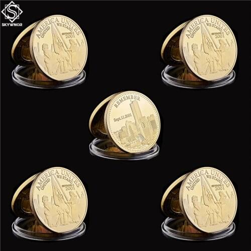 5PCS 2001.9.11 Remember Attacks 1 World Trade Center Recalling History Commemorative Gold Challenge Coin
