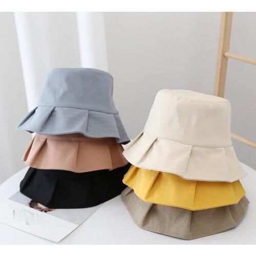 New Ruffles Women Sun Hats Female Summer Solid Bucket Hat Lady Pure Color Panama Cotton Outdoor Fisherman Hat Visor Basin Cap