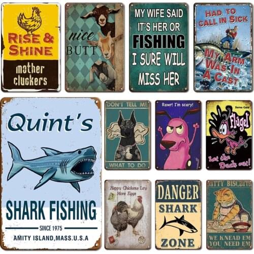 Personalized Shark Zone Fishing Poster Metal Plate Tin Sign Vintage Farmhouse Decor Plaque Accessories Retro Kitchen Home Decor