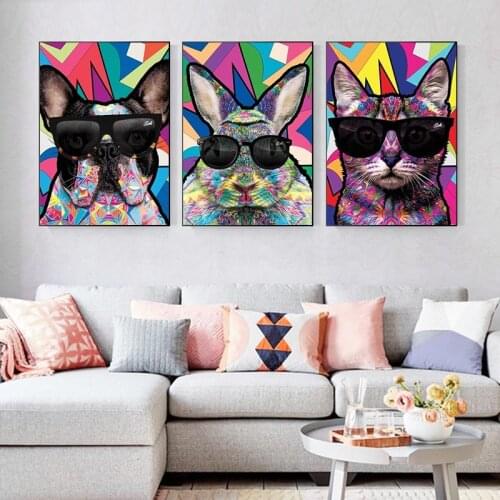 Graffiti Art Cartoon Animal Cat Dog Canvas Art Posters and Print Cuadros Canvas Paintings on The Wall for Home Decor Pictures