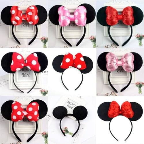 Disney Mickey Ears Headband Sequin Bows EARS COSTUME Headband Dot Headdress Cosplay Plush Adult/Kids Headband Gift