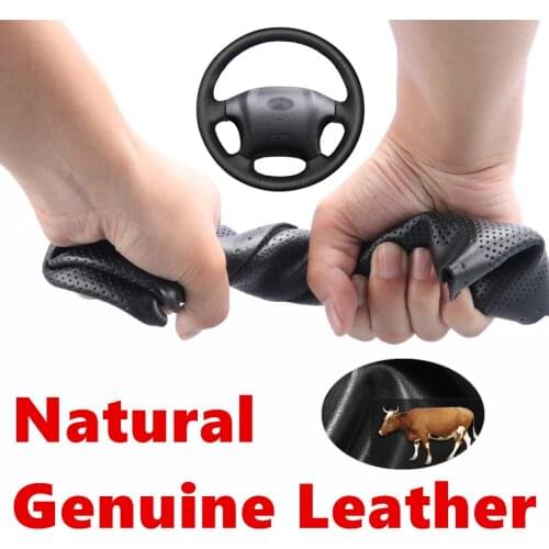 Hand stitched Black Genuine Calfskin Leather Car Steering Wheel Cover for Hyundai Tucson 2006-2014