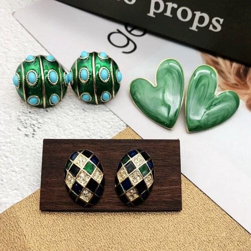 Elegant Oil Painting Earrings Statement Heart Round Oval Shape Brincos For Womens Party Jewelry