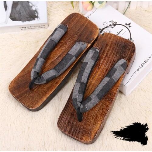 Summer Naruto Ninja Cosplay Traditional Geta Unisex Wooden Paulownia Japanese Flat Square Clog Man Shoes Flip Flop Sauna Sandals