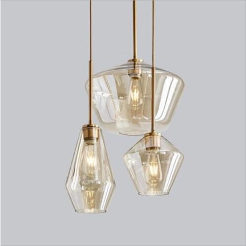 Nordic modern minimalist coffee shop designer creative bar living room lamp restaurant electroplated champagne gold glass chande