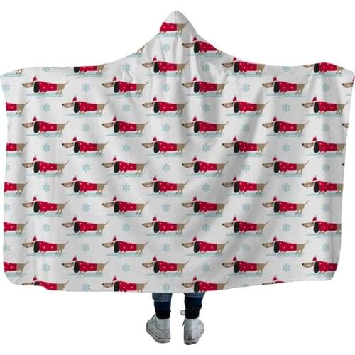 Dachshund 3D Printing Throw Hooded Blanket Wearable Warm Fleece Bedding Office Quilts Soft Adults Travel 10