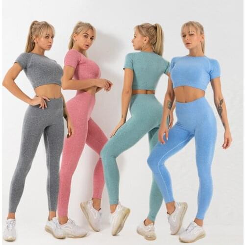 Top Women Seamless Yoga Sets 2 Pieces SetFitness Sportswear Fitness Wear Breathable Running Leggings Workout Suit Long Pants