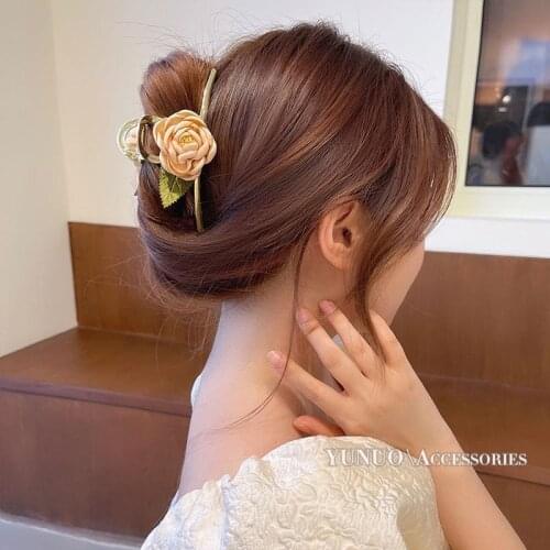 Champagne rose flower catch clip female summer clip headdress hair clip ponytail clip temperament hair accessories shark clip