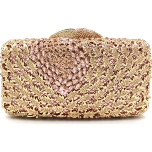 Gold/Red 6 Colors Diamonds Women Clutch XIYUAN Evening Clutches Bags Luxury Hollow Out Rhinestone Crystal Party Bag Chain Purse