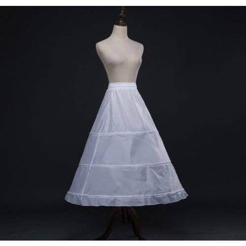 Womens Single Layer 3 Hoops White Petticoat Wedding Gridal Gown Dress Bridal Crinolines Drawstring Waist A-Line Underskirt