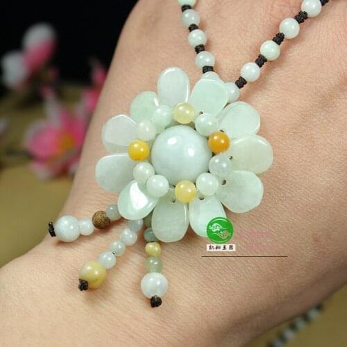 Natural Myanmar A jade sun flower hand-carved emerald pendant necklace for women necklace