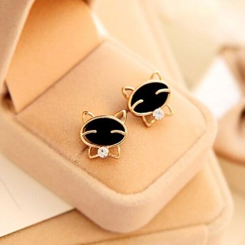 1 Pair! Color Black Smile Cat Exquisite Woman Ear Stud Charming Jewelry Accessories