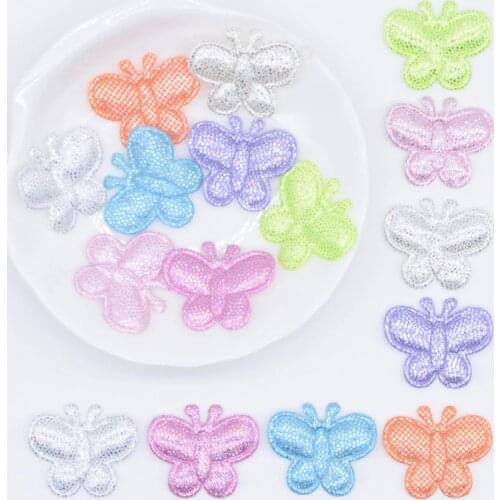 100Pcs 24*20mm Colorful Fabric Butterfly Applique Padded Patches for DIY Clothes Hat Shoes Headwear Hairpin Festival Decor P51