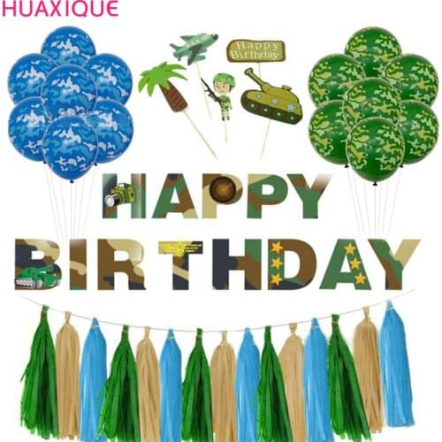 Camo Party Tableware Supplies Military Birthday Decor Banner Camouflage Latex Balloons Army Cake Toppers