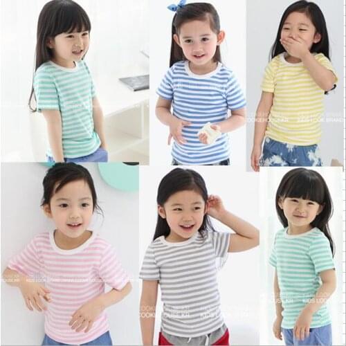 2018 kids girls summer tops Baby Girls Short-Sleeve New Striped Cotton Tees Children Casual Cloth for Girls 2 3 4 5 6 7 8 Years