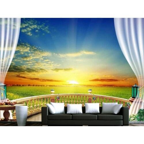 3d customized wallpaper 3d wallpaper 3D Forest Balcony Blue Sky Prairie White Cloud Sun Background Wall mural 3d wallpaper