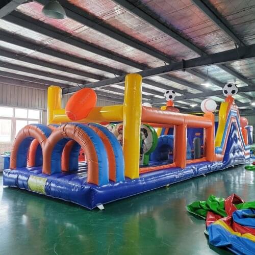 Large trampoline with slide Outdoor Inflatable Obstacle Course with fence Outdoor Jumping Bounce Sports Game