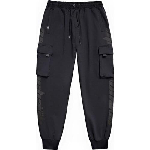Plus 7XL 6XL 5XL Casual Men Tie Pocket Drawstring Cargo Pants Ninth Trousers Men Black Joggers Pants black pants men