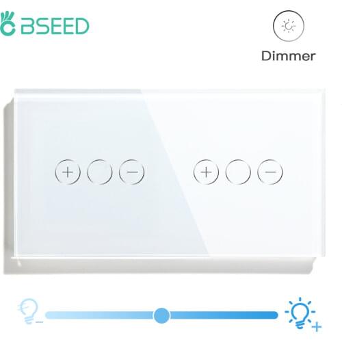 BSEED Dimmable LED Light Switch Double 1Gang 1way Touch Switch Dimmer EU Standard Sensor Wall Switches Tempered Crystal Glass