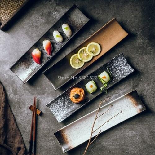 Japanese Style Long Plate Creative Rectangular Sushi Plate Black Simple Long Plate Restaurant Tableware Supplies