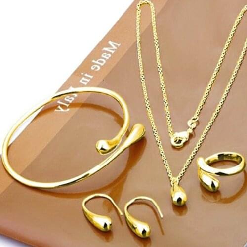 European Style Fashion Simple Water Drop Rour-piece Ring Earrings Necklace Bracelet Four-piece Set Women Jewelry Gift