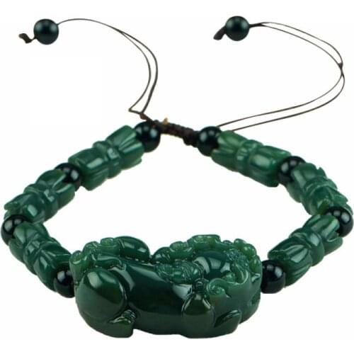 China Hand engraving Hetian Jade Qingyu pi xiu Round bead Bracelet Handstring