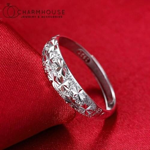 Silver 925 Rings Set For Women Man Romantic Star Couple Ring Adjustable Lover Engagement Jewelry Accesories Bague Femme Anillo