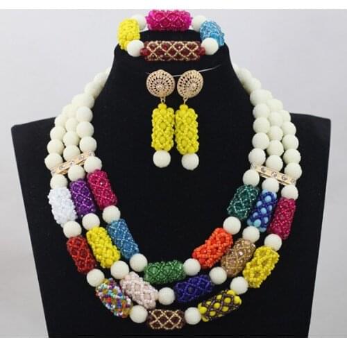 3 Layers White Beads Jewelry Set Multicolor Crystal Beaded Bridal Jewelry Set for Bridesmaid 2017 Free Shipping ABH174
