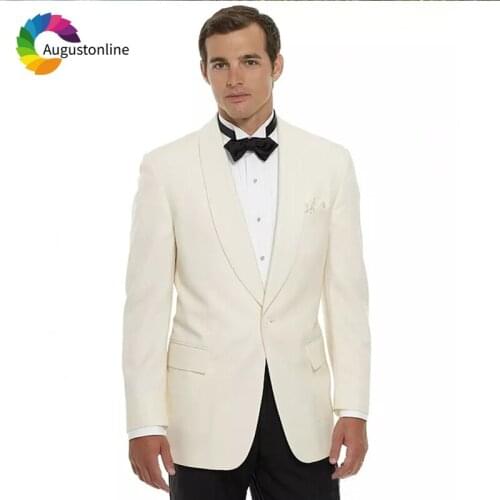 Ivory Wedding Men Suits Slim Fit Tuxedos Groom Wear Terno 2 Pieces (Jacket+Pants) Shawl Lapel Bridegroom Blazer Costume Homme