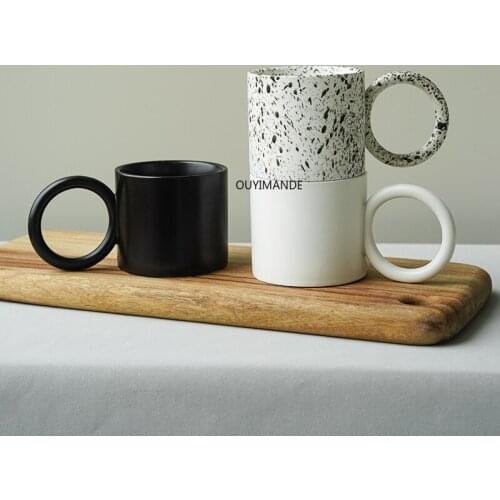 Nordic Mugs With Big Round Handle Ceramic Creative Splash-ink Cups Large For Coffee Tea nique Gift For Mother Friends Home Decor