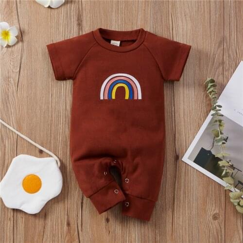 Toddler Summer Jumpsuits, Rainbow Print O-Neck Short Sleeves Rompers for Baby Girls 0-18 Months