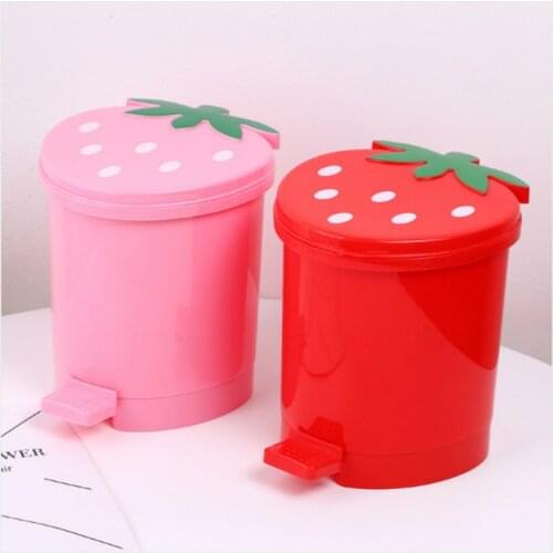 Cute Strawberry Desk Trash Can Small Plastic Storage Baskets for Home Car Trash Cans Mini Garbage Can Kawaii Trash Bin Pink Red