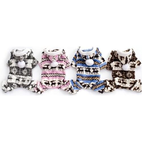 Cute Elk Printed Dog Pajamas Dogs Jumpsuit Winter Pet Clothes Small Large Dog Yorkshire Pullovers Soft Fleece Puppy Cat Clothing
