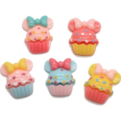 Resin Mix Cute Mouse Cupcake With Bows Flatback Cabochon For Hair Bow Center Phone Decor DIY