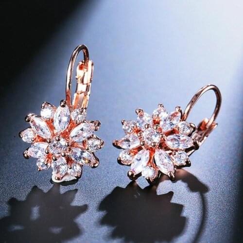 Trendy Cubic Zirconia Stud Earrings Inlaid Sunflower Dangle Leverback Earrings brincos Chic Lady Jewelry Gift aretes de mujer