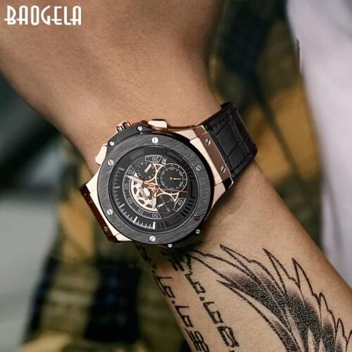 BAOGELA hommes montres hommes horloge de luxe marque Quartz Sport montre Rose chronographe mode montre-bracelet pour hommes1910